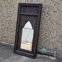 Indian Handmade Carved Wooden Mirror Frame Chocolate Brown