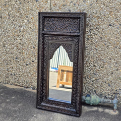 Indian Handmade Carved Wooden Mirror Frame Chocolate Brown