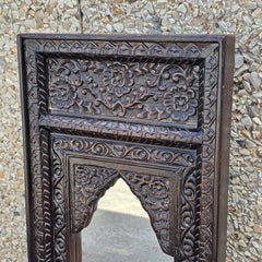 Indian Handmade Carved Wooden Mirror Frame Chocolate Brown