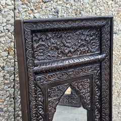 Indian Handmade Carved Wooden Mirror Frame Chocolate Brown