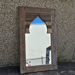 Handmade Indian Furniture Solid Hard Wood Mirror Frame Mehrab Carvings Old Door 120x75Cm