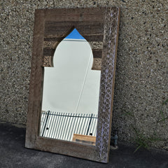 Handmade Indian Furniture Solid Hard Wood Mirror Frame Mehrab Carvings Old Door 120x75Cm