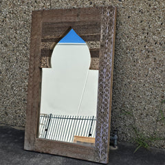 Handmade Indian Furniture Solid Hard Wood Mirror Frame Mehrab Carvings Old Door 120x75Cm