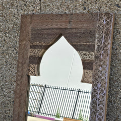 Handmade Indian Furniture Solid Hard Wood Mirror Frame Mehrab Carvings Old Door 120x75Cm