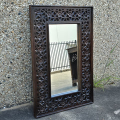 Indian Handmade Carved Wooden Mirror Frame Chocolate Brown 90X5X60Cm