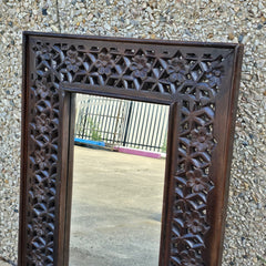 Indian Handmade Carved Wooden Mirror Frame Chocolate Brown 90X5X60Cm