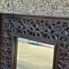 Indian Handmade Carved Wooden Mirror Frame Chocolate Brown 90X5X60Cm