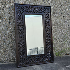 Indian Handmade Carved Wooden Mirror Frame Chocolate Brown 90X5X60Cm