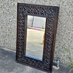 Indian Handmade Carved Wooden Mirror Frame Chocolate Brown 90X5X60Cm