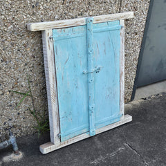Indian Antique Hand Carved Old Small Door Panel Blue