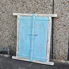 Indian Antique Hand Carved Old Small Door Panel Blue