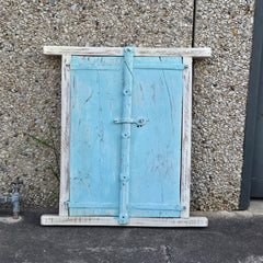 Indian Antique Hand Carved Old Small Door Panel Blue
