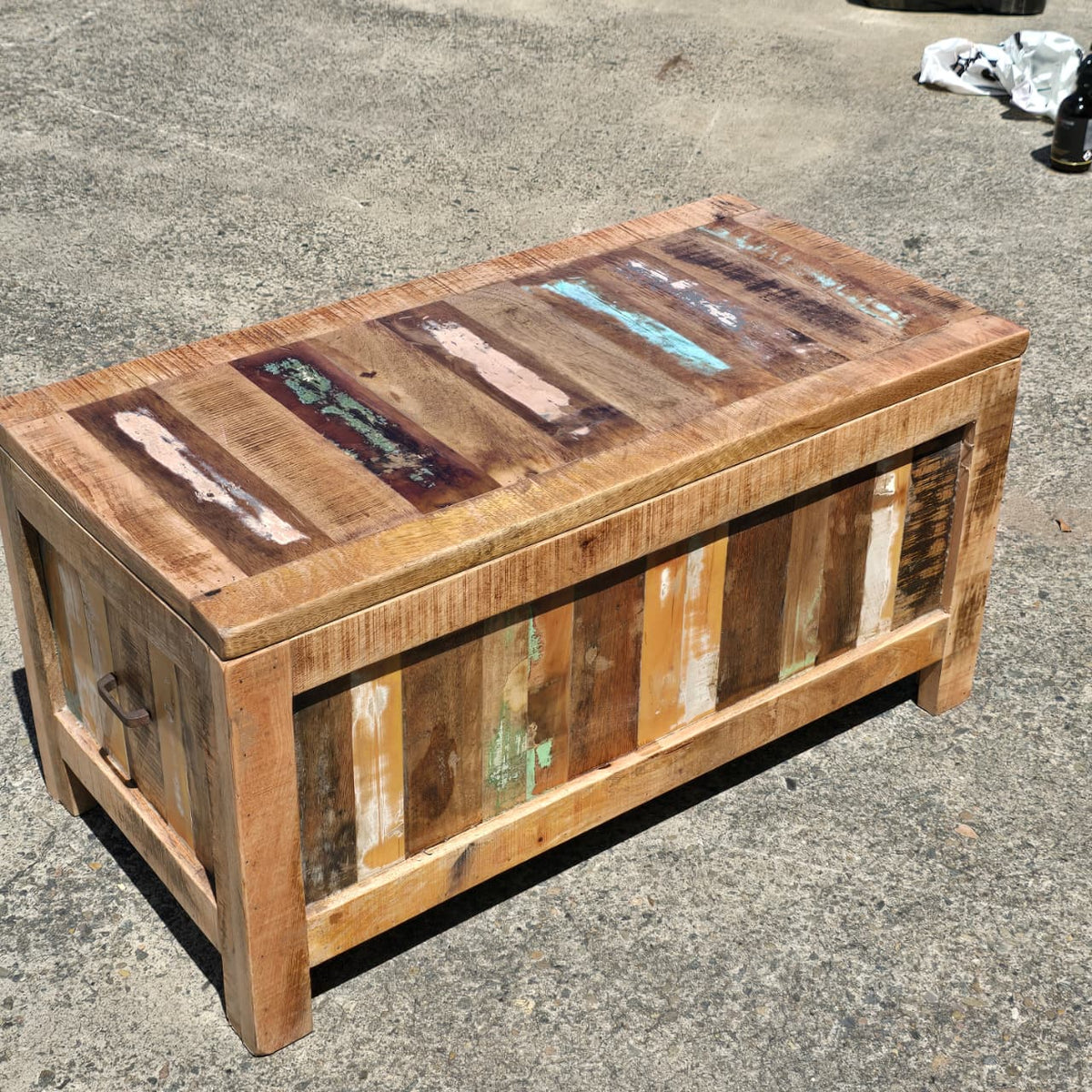 NIRVANA Reclaimed Wood Boat Timber Blanket Box Toy chest 90x45x45 cm