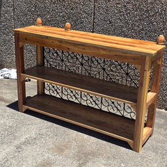 Angle Industrial Jali Iron and Wood Console Bar Table