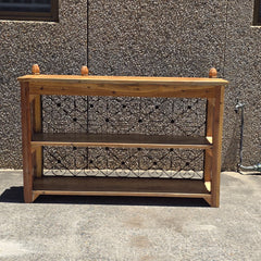 Angle Industrial Jali Iron and Wood Console Bar Table