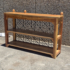 Angle Industrial Jali Iron and Wood Console Bar Table