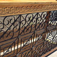 Angle Industrial Jali Iron and Wood Console Bar Table