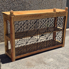 Angle Industrial Jali Iron and Wood Console Bar Table