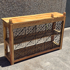 Angle Industrial Jali Iron and Wood Console Bar Table