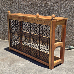 Angle Industrial Jali Iron and Wood Console Bar Table