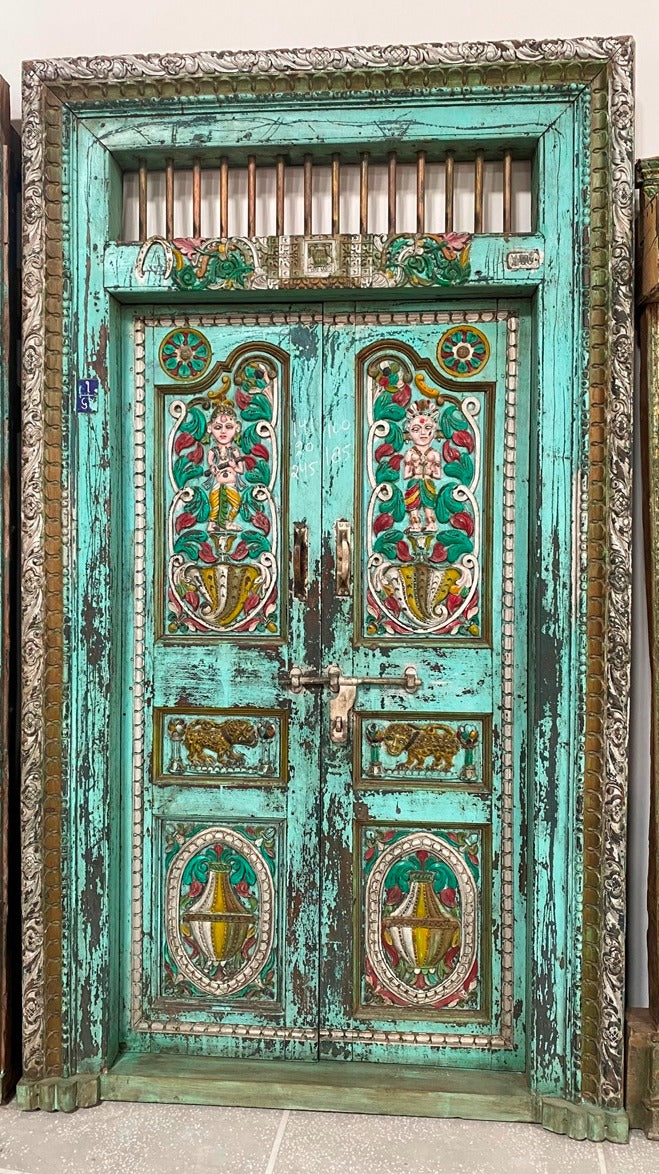 Indian Vintage Antique Hand Carved Solid Wooden Door A38