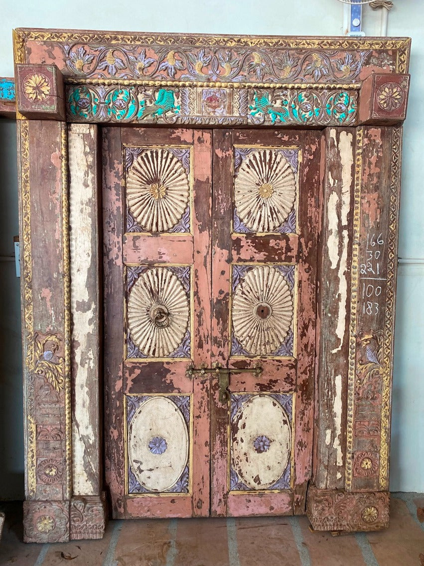 Indian Vintage Antique Hand Carved Solid Wooden Door A45