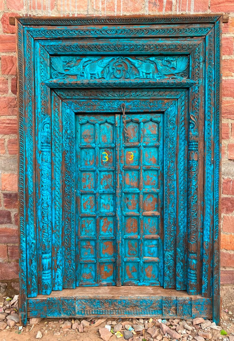 Indian Vintage Antique Hand Carved Solid Wooden Door A44