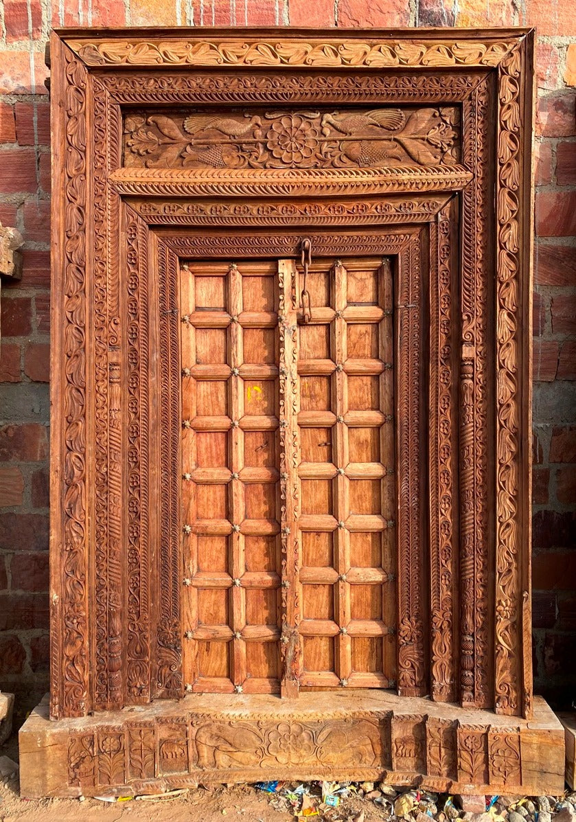 Indian Vintage Antique Hand Carved Solid Wooden Door A50