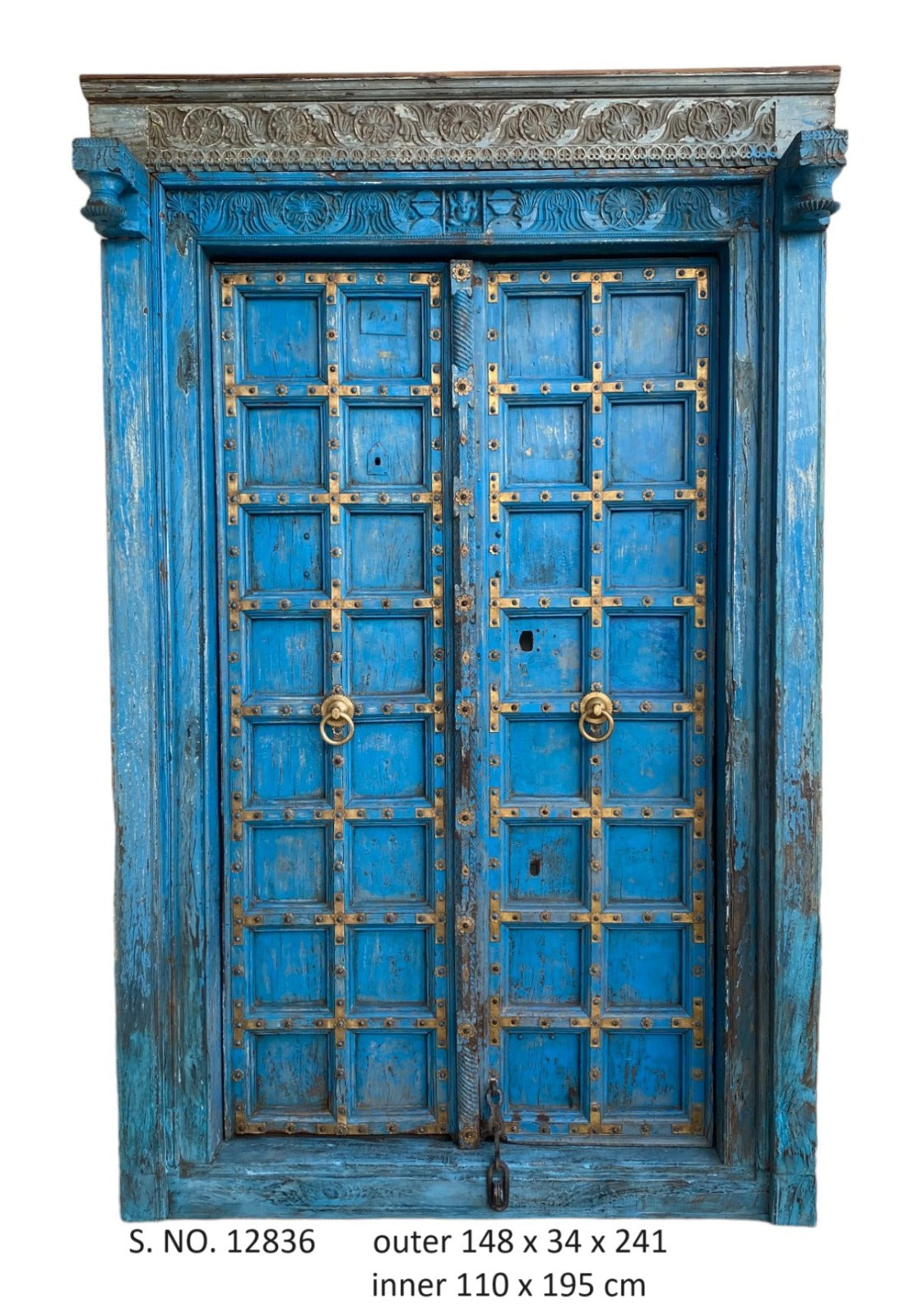 Indian Vintage Antique Hand Carved Solid Wooden Door A59