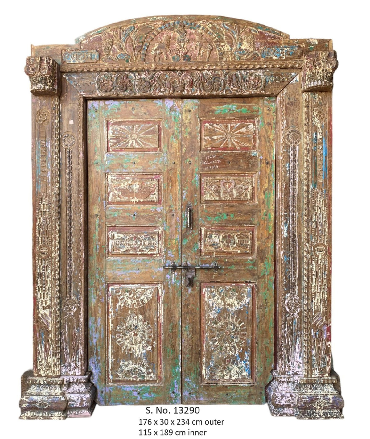 Indian Vintage Antique Hand Carved Solid Wooden Door A66