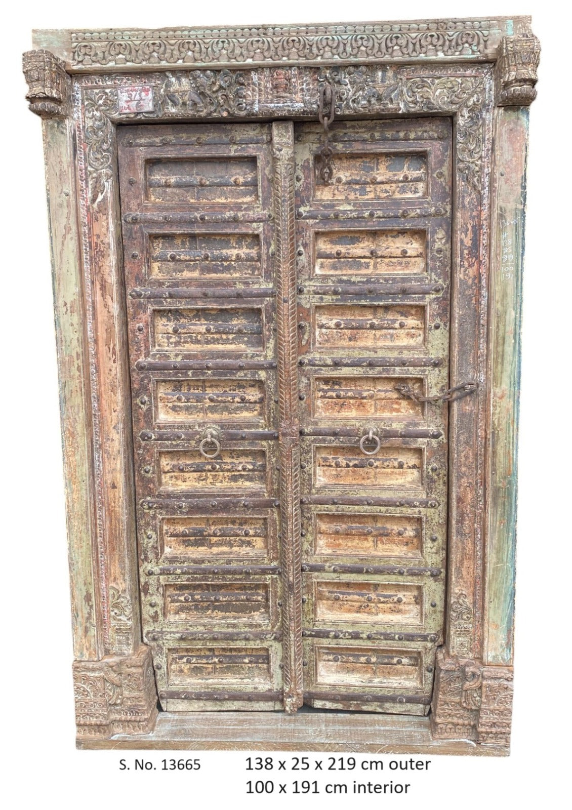 Indian Vintage Antique Hand Carved Solid Wooden Door A69