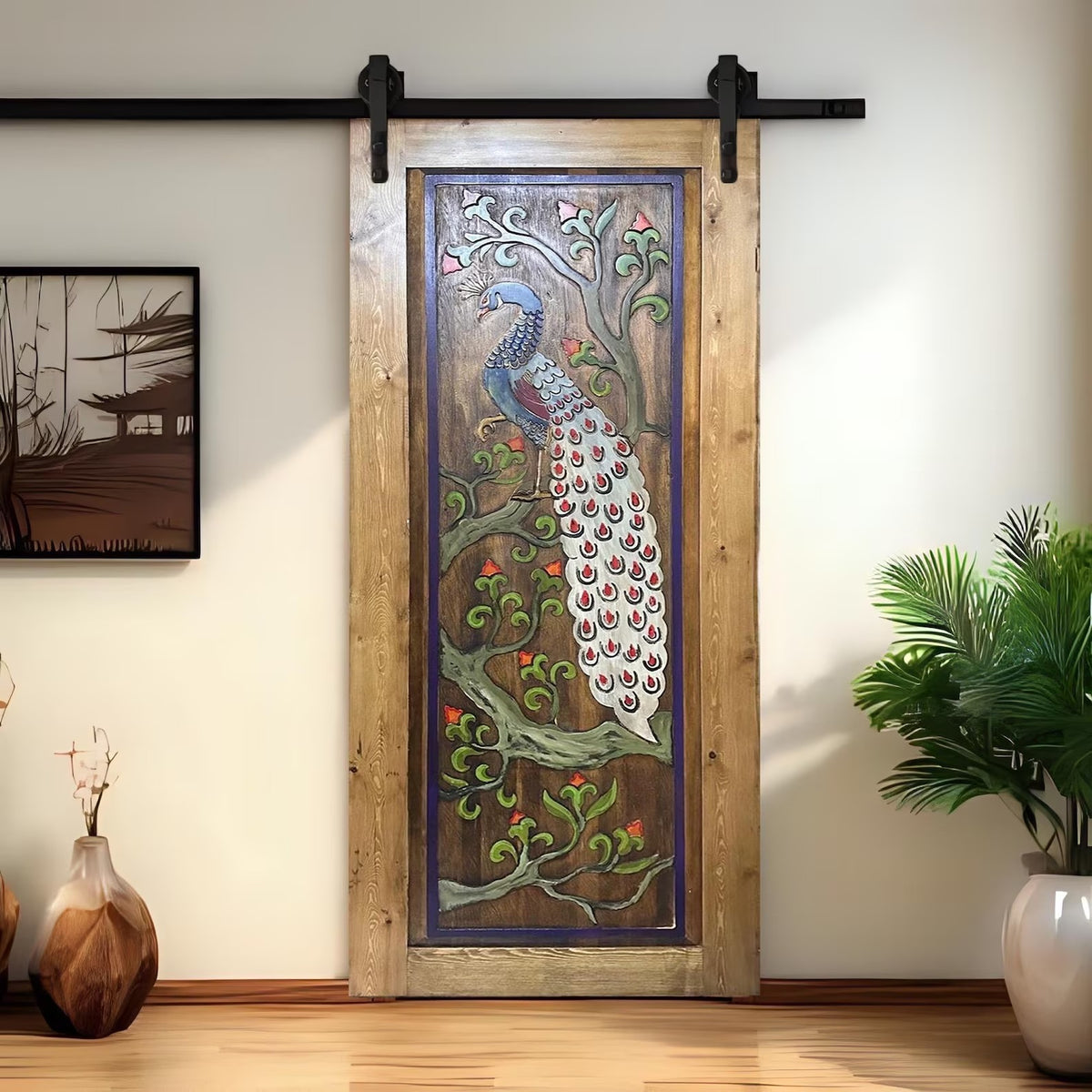 Indian Antique Hand Painted Solid Wooden Door A36