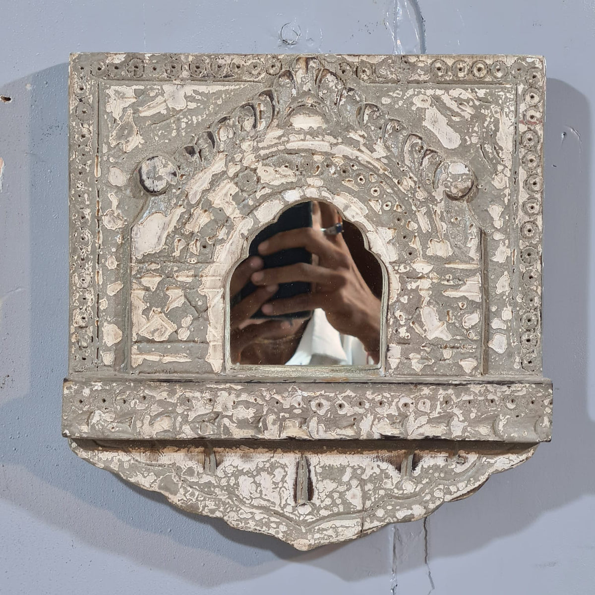 Mehrab Hand Carved Indian Solid Wood Temple Mirror Wall Decor