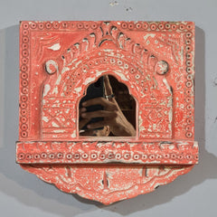 Mehrab Hand Carved Indian Solid Wood Temple Mirror Wall Decor