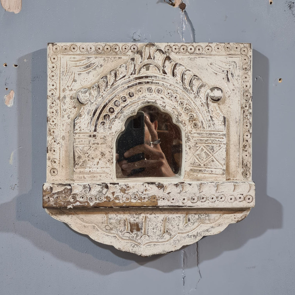 Mehrab Hand Carved Indian Solid Wood Temple Mirror Wall Decor