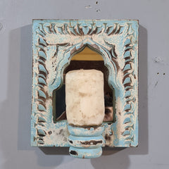 Mehrab Hand Carved Indian Solid Wood Temple Mirror With Candle Stand Wall Decor