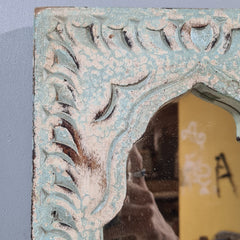 Mehrab Hand Carved Indian Solid Wood Temple Mirror With Candle Stand Wall Decor