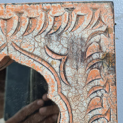 Mehrab Hand Carved Indian Solid Wood Temple Mirror With Candle Stand Wall Decor