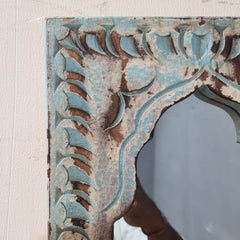 Mehrab Hand Carved Indian Solid Wood Temple Mirror With Candle Stand Wall Decor