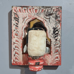 Mehrab Hand Carved Indian Solid Wood Temple Mirror With Candle Stand Wall Decor