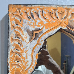 Mehrab Hand Carved Indian Solid Wood Temple Mirror With Candle Stand Wall Decor