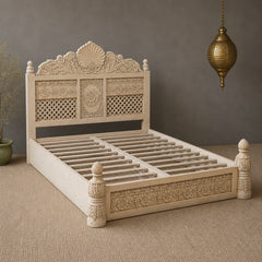 Indian Hand Carved Solid Wood Queen Bed