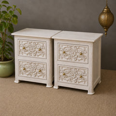 Hand Carved Solid Wood Bedsides Tables - set of 2