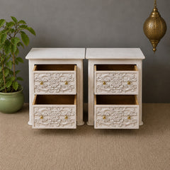 Hand Carved Solid Wood Bedsides Tables - set of 2
