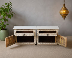 Hand Carved Solid Wood Bedsides Table - set of 2