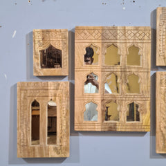 Handcrafted Wooden Wall Mirror Set – Rustic Moroccan Arch Mirror Frames | Boho Farmhouse Wall Decor (Set of 5)