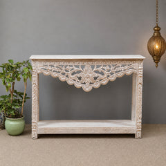 French Arched Hand Carved Solid Wood Console Table