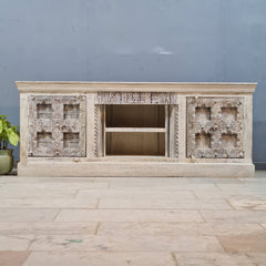 Vintage Old Door Hand Carved Solid Wood Buffet TV Unit