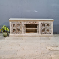 Vintage Old Door Hand Carved Solid Wood Buffet TV Unit
