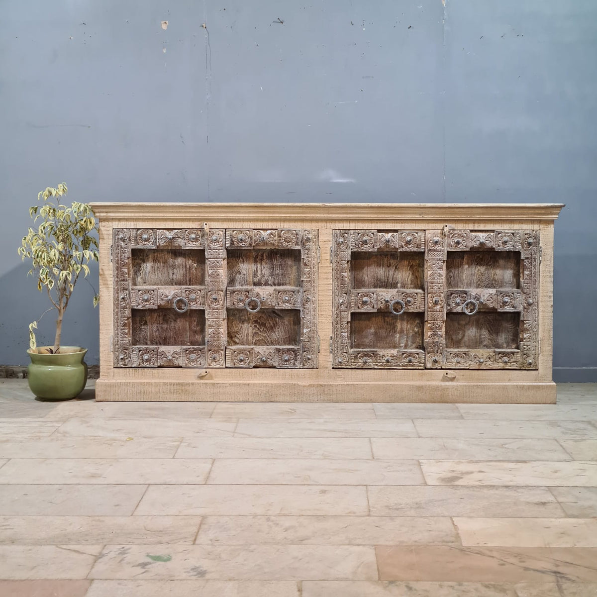 Vintage Old Door Hand Carved Solid Wood Buffet Sideboard XL size